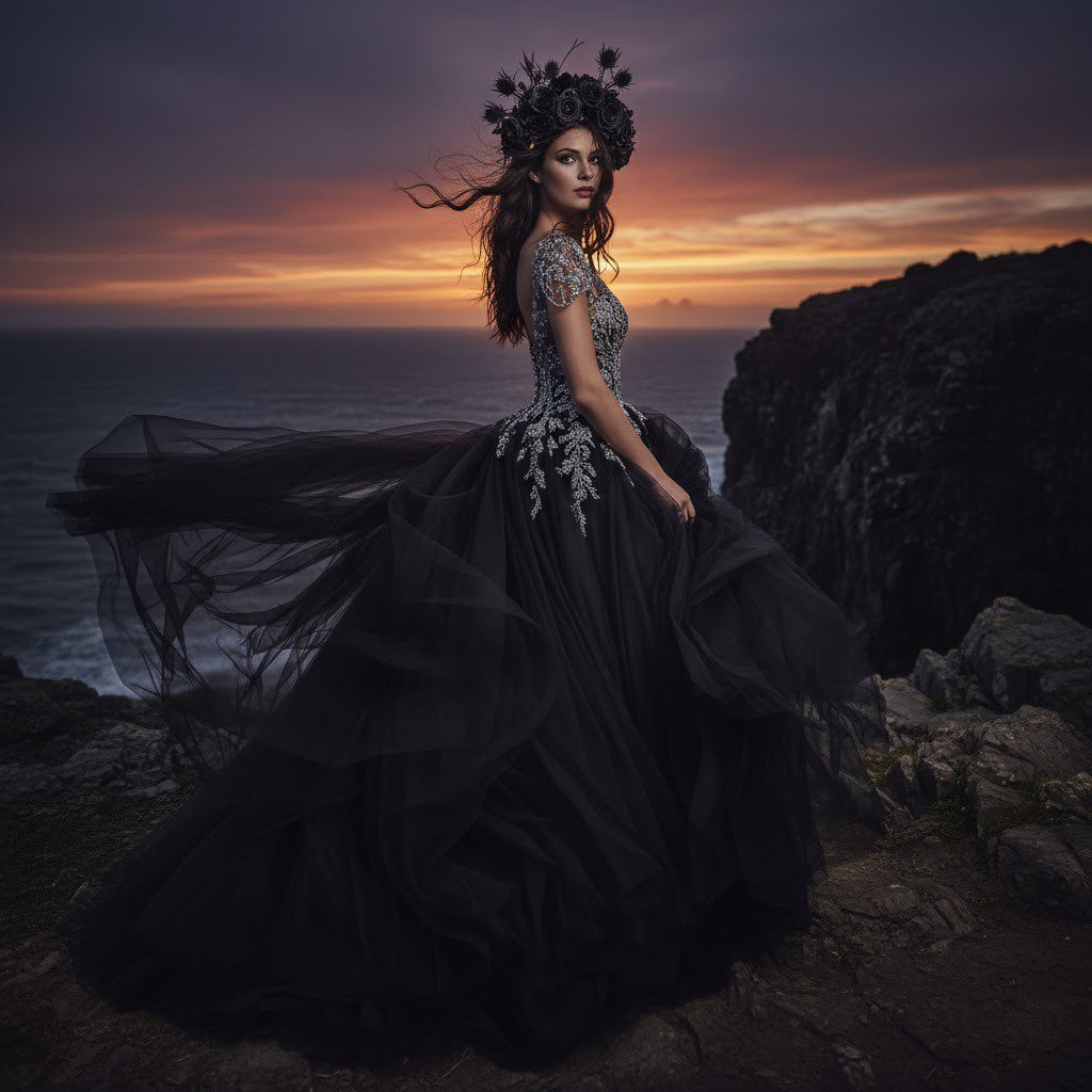 minimalist black silk bridal gowns