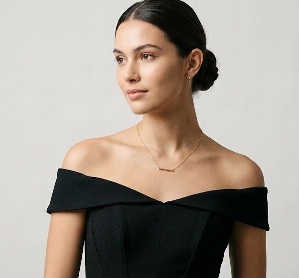 Black off the shoulder evening gown