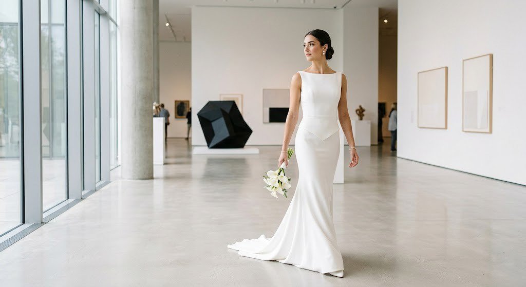 Modern drop waist wedding dress with corset