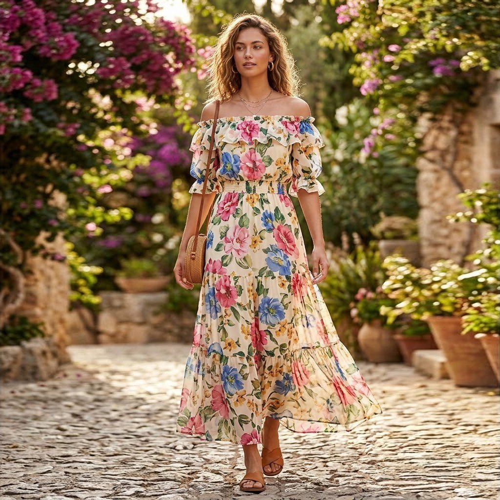 Off the shoulder floral maxi dress