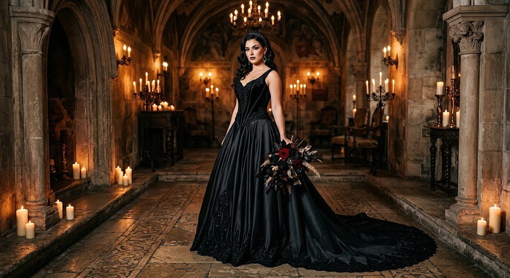 The Edgy Alternative Black Basque Waist Gowns